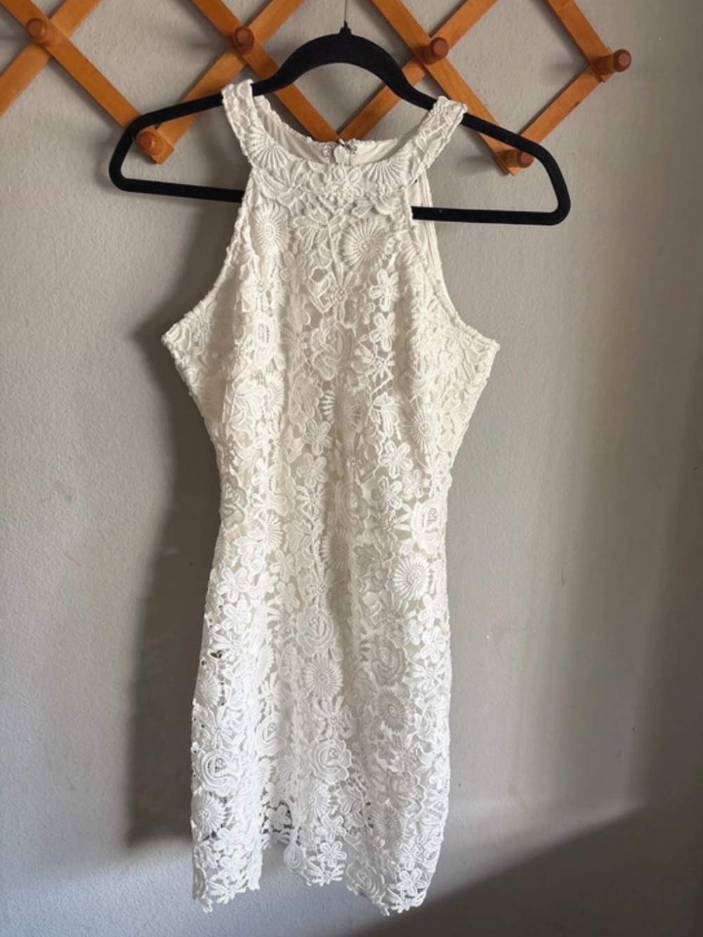 Lulu's White Floral Lace High-Neck Mini Dress
